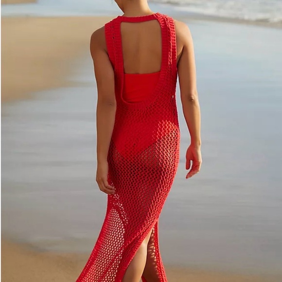 Beach Riot Other - Beach Riot Holly Crochet Mesh Cover Up Dress Red Resort Vacation Swim S/M